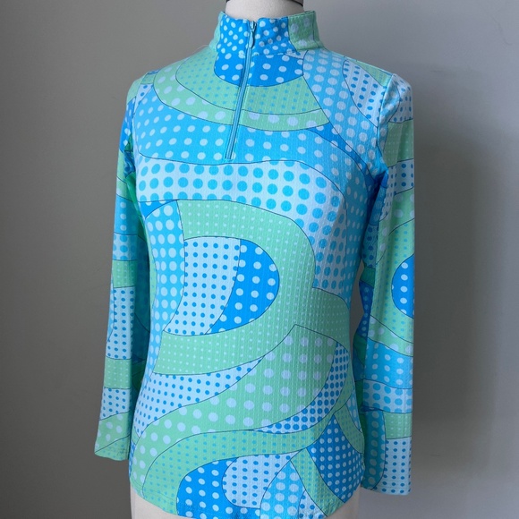 Ibkul Seafoam Green Dots Swirl Mock Neck Golf Sun Shirt Size Small - Picture 13 of 16
